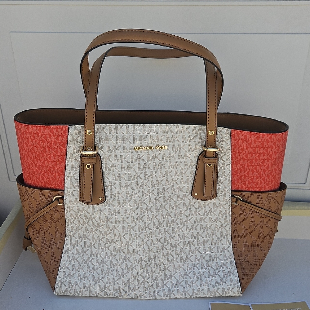 Michael Kors Red, White, and Tan Tote Bag